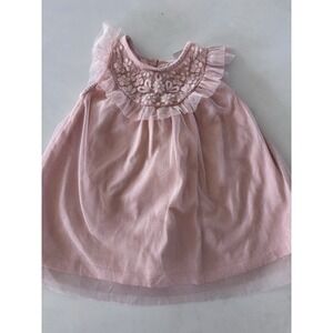 Beautiful Little Girls Dressy Dress Sz 6/9Months. Peach Glitter, Gold Buttons